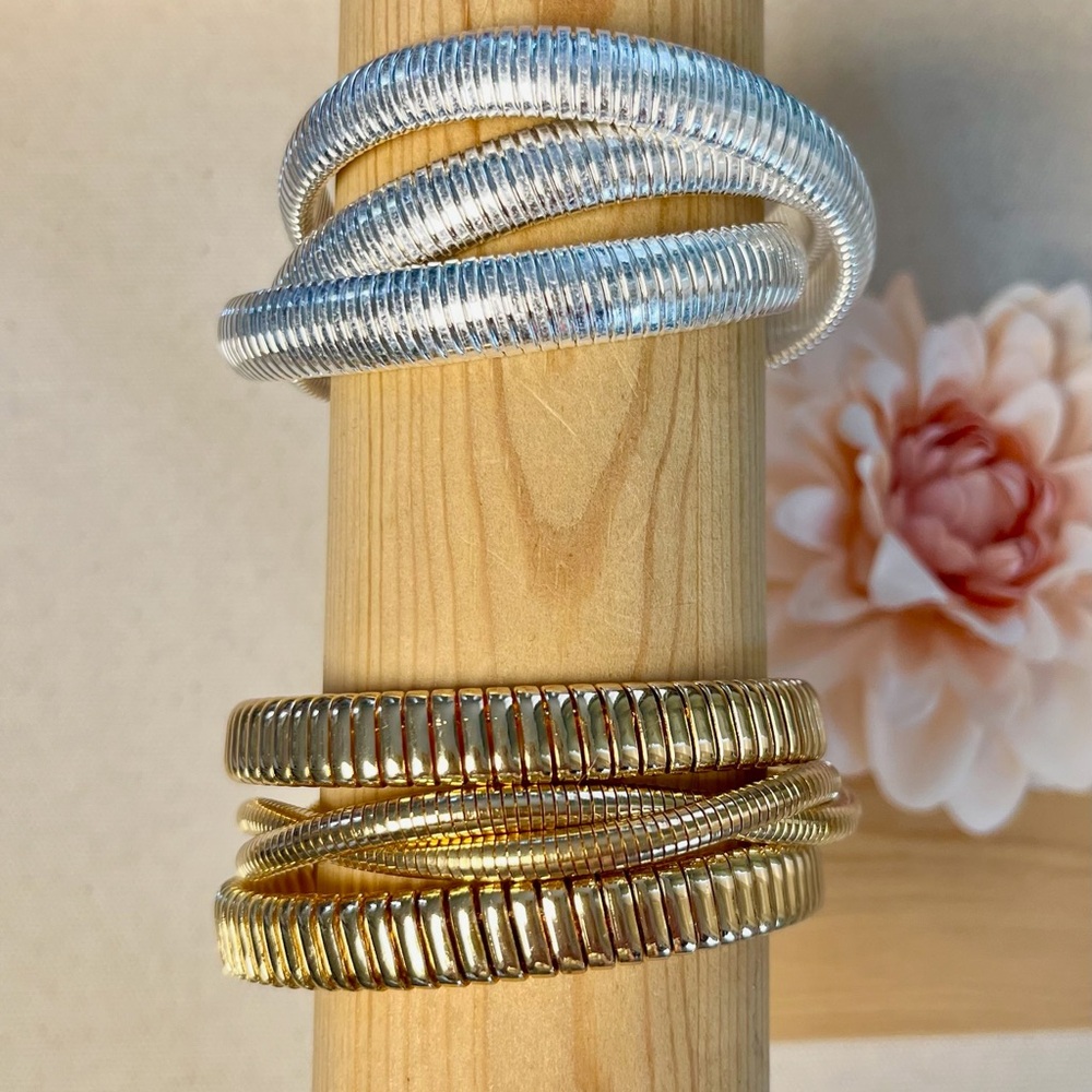 Silver and Gold Coil Bracelets